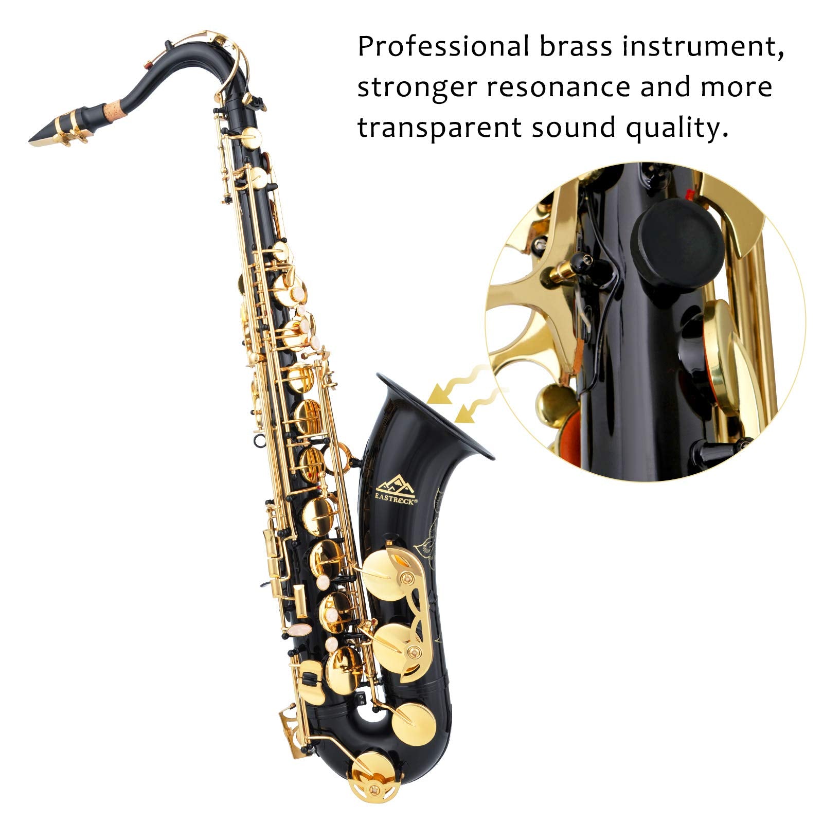 EASTROCK Tenor Saxophone Black/Golden B Flat Tenor Sax Professional Saxophone for Beginners Students Kids and Musicians with Car